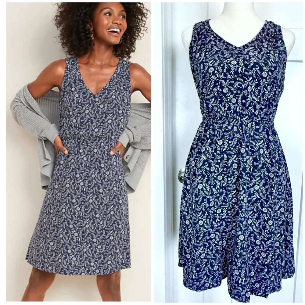 🌿 Old Navy Navy Blue Floral Sleeveless Dress (XS)